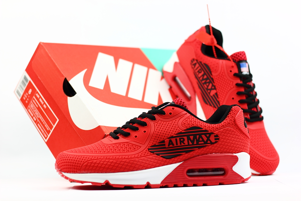 Men Nike Air Max 90 Nano Red Black White Shoes